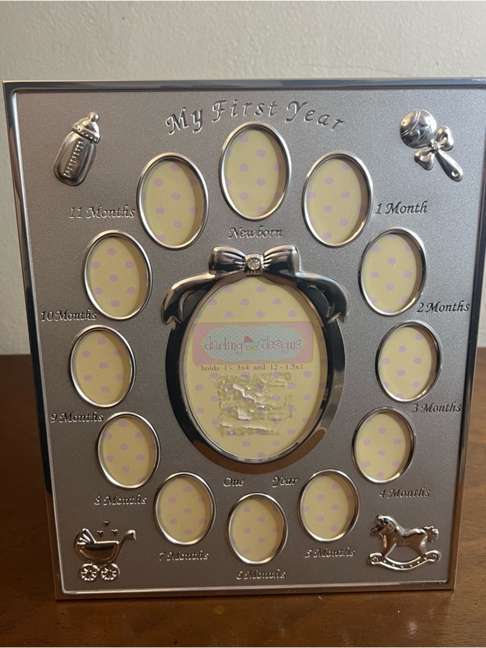 Baby My First Year Silver Photo Frame Bottle Rattle Rocking Horse Stroller Decor